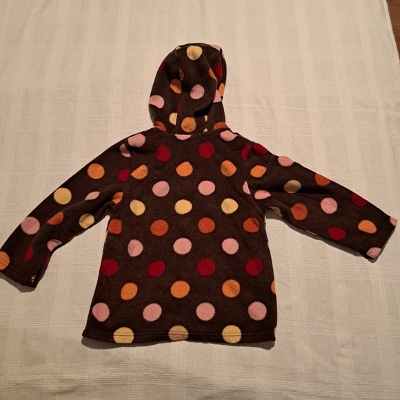 Gymboree girls size 5/6 brown fleece zip up jacket with multi colored polka dots - Picture 3 of 3
